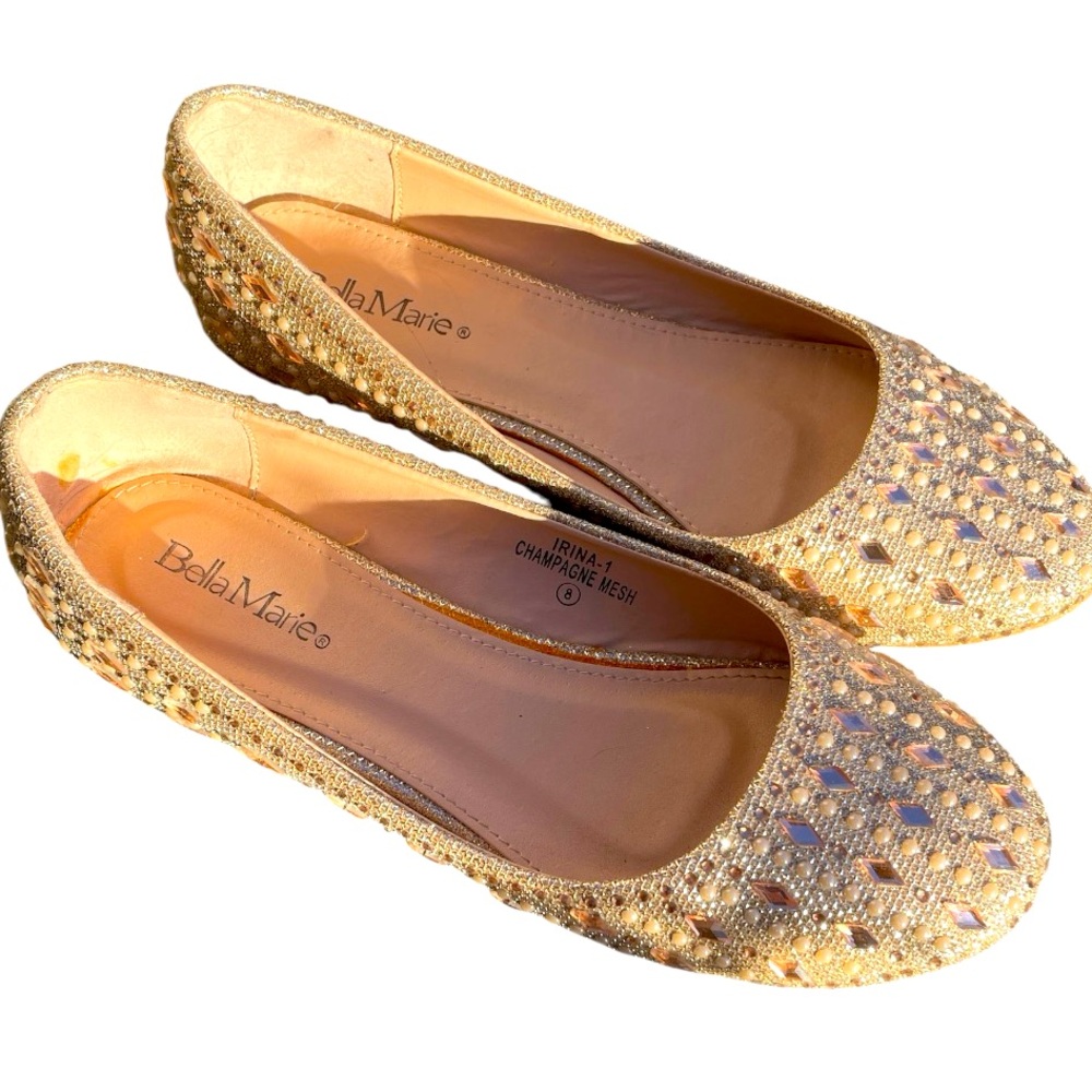 Bella Marie Champagne Mesh Flats Size 8